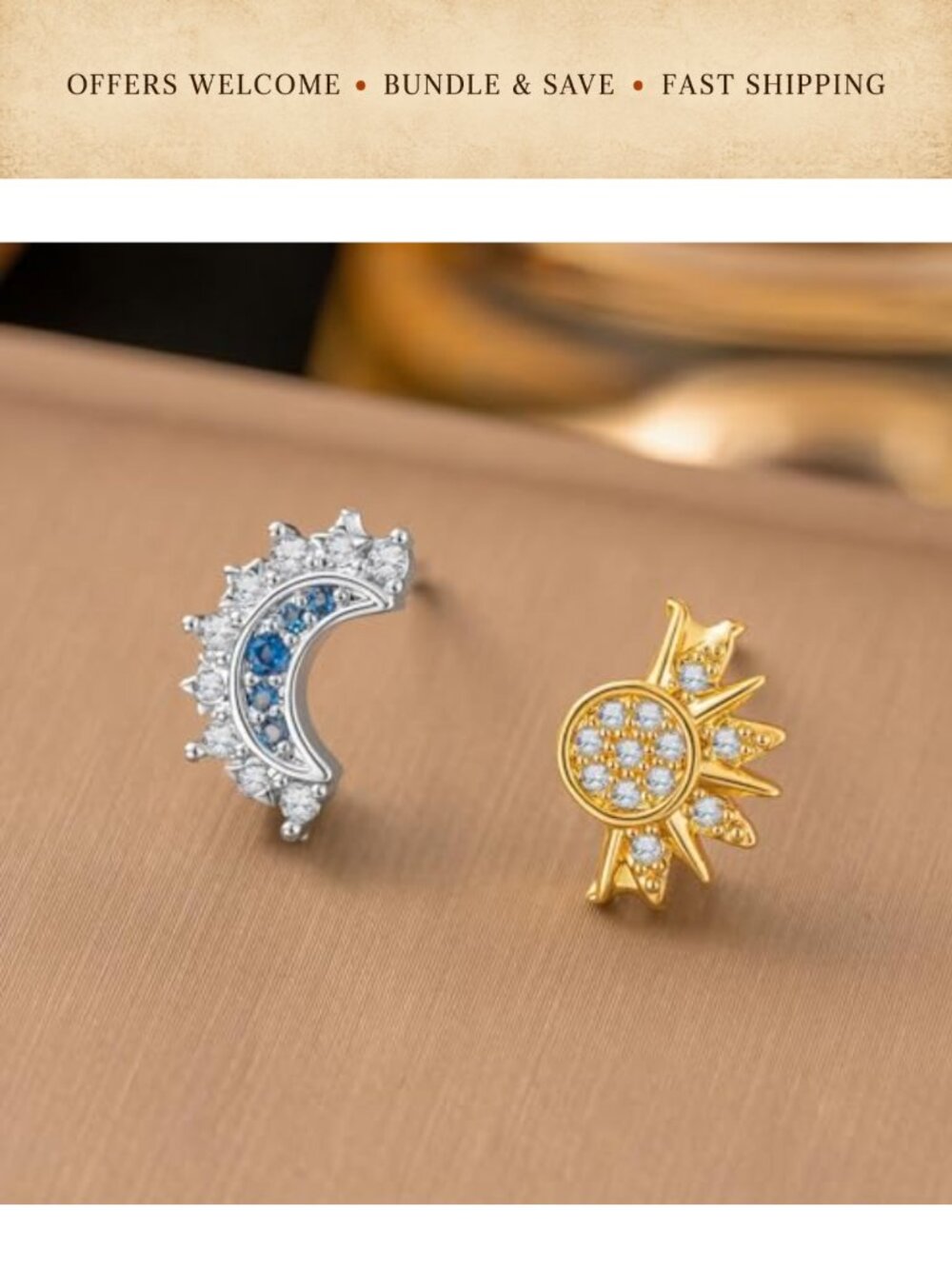 Sun Moon Stackable Ring Set Adjustable Crystal Friendship Rings - Picture 4 of 5